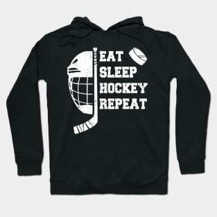 Eat Sleep Hockey Repeat Custom Hockey Player Name Hockey Lovers Gift Half Hockey Helmet with Ice Hockey Stick and Puck Hoodie